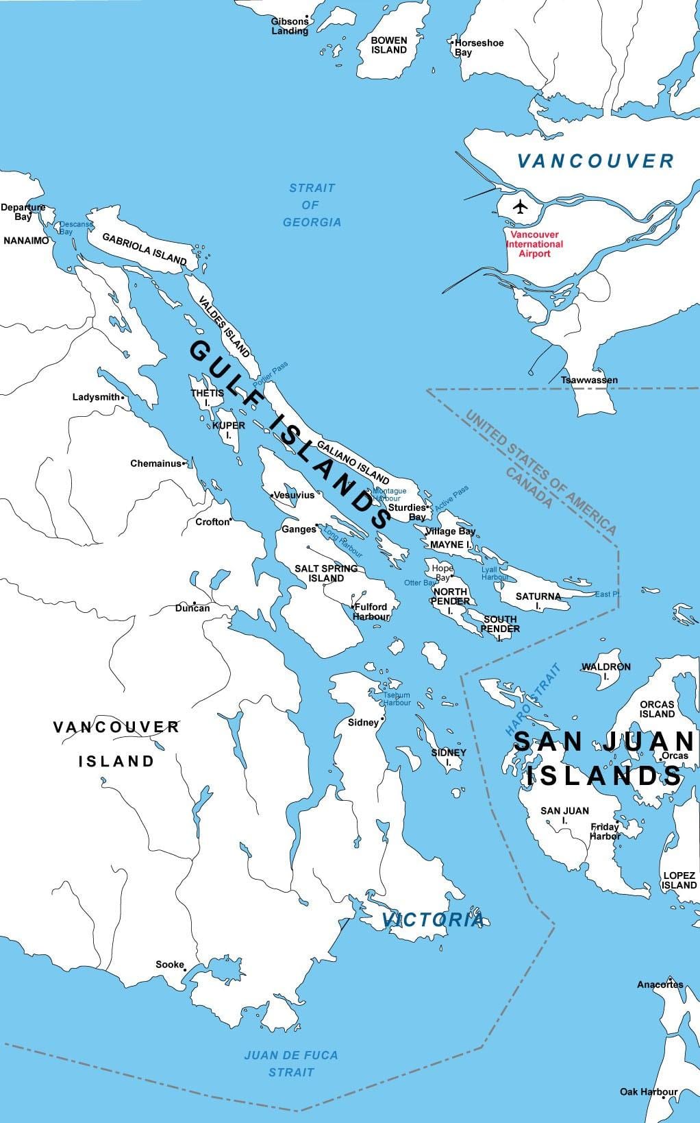 지도 북부의 gulf islands 