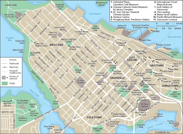 지도의 서쪽 끝 vancouver bc