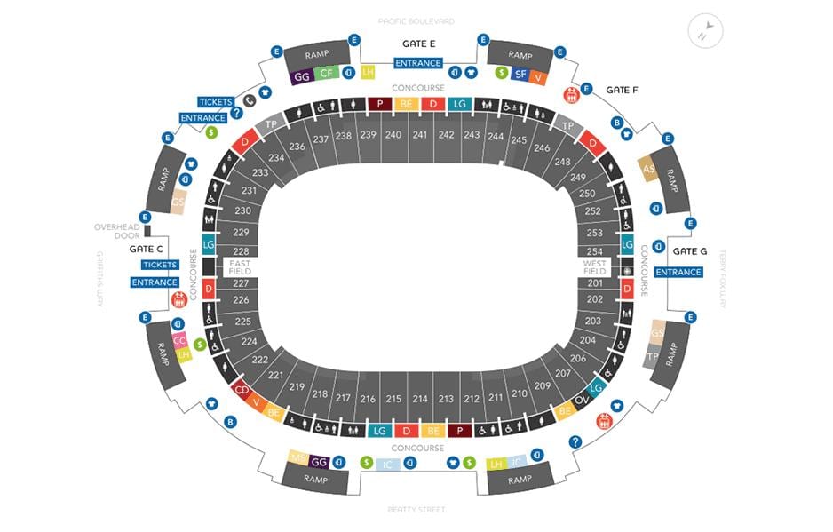 bc place 좌석 배치도와 함께 행