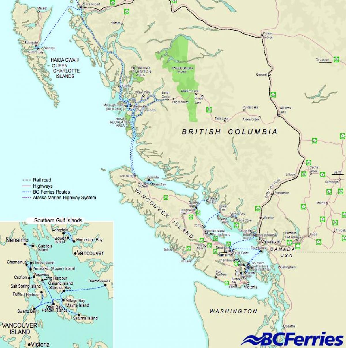 페리는 밴쿠버의 밴쿠버 섬 지도