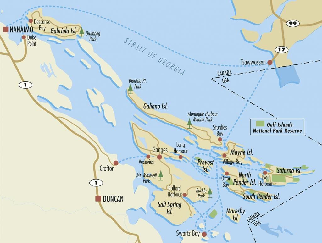 지도 gulf islands bc canada