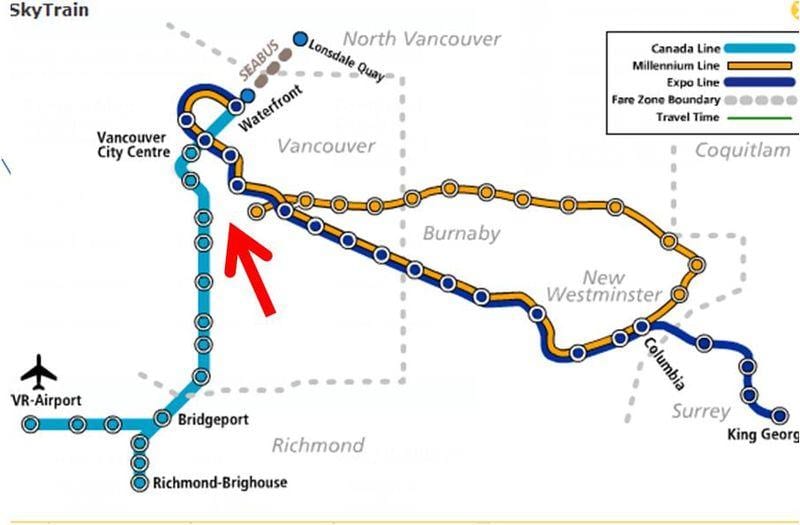 지도 vancouver skytrain 오버레이