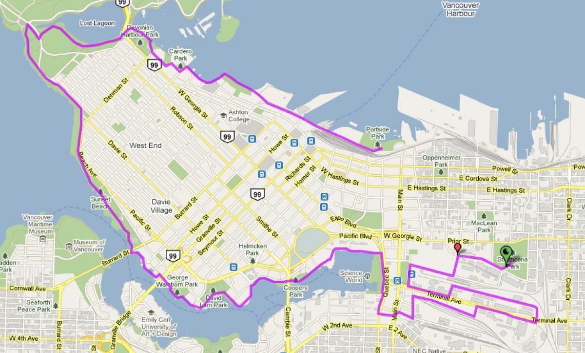 밴쿠버의 도시 자전거를 지도