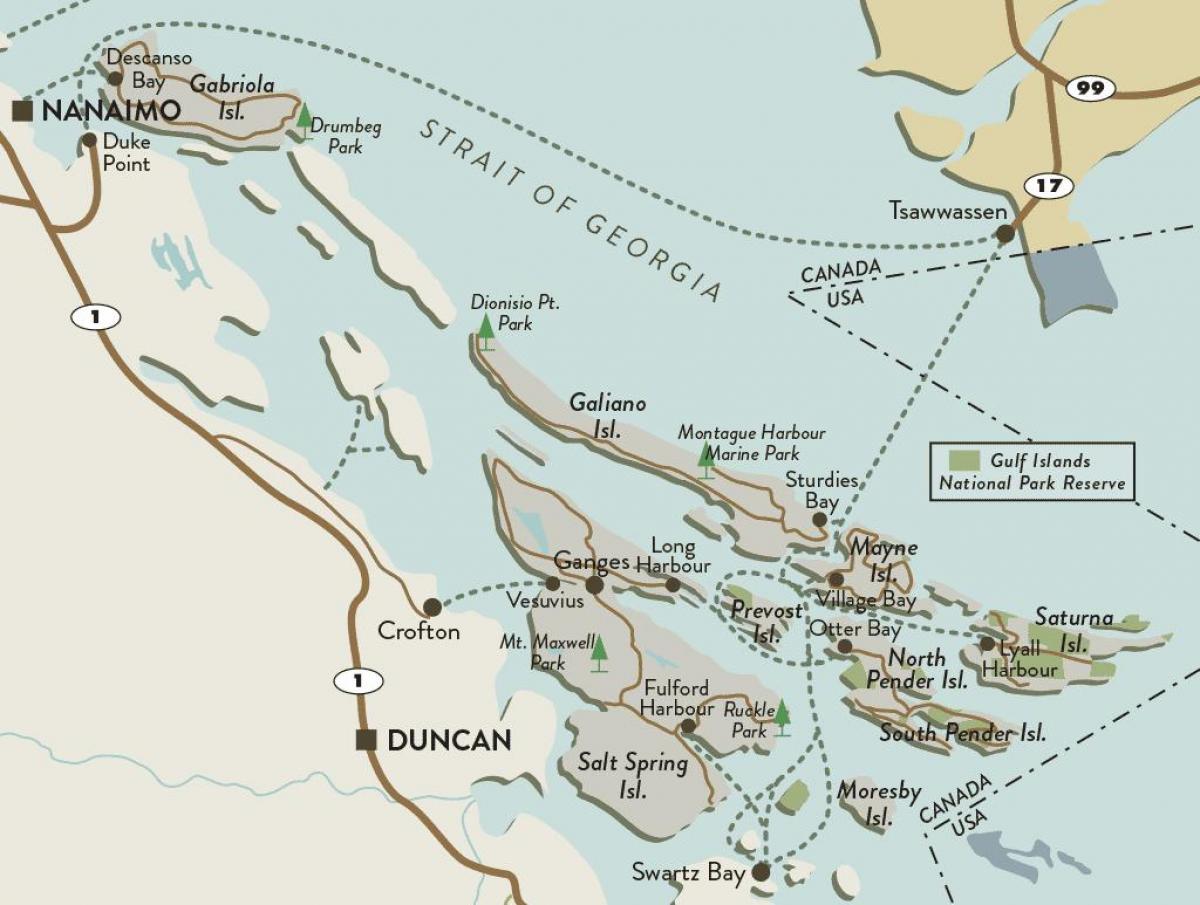 밴쿠버 지도 섬과 gulf islands