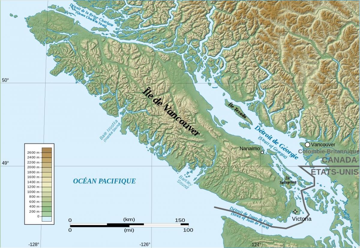 지도의 지형 밴쿠버 아일랜드
