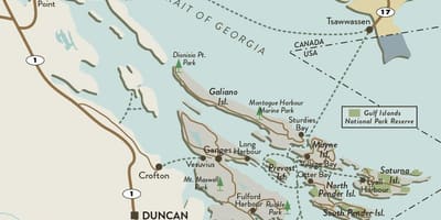 밴쿠버 지도 섬과 gulf islands